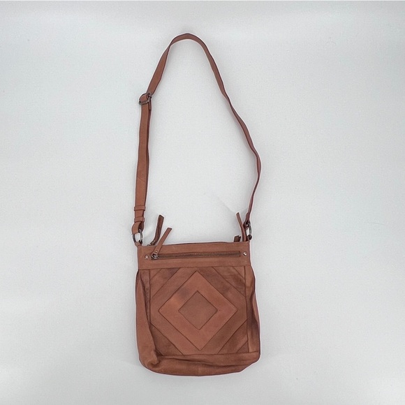 Lucky Brand Brown Leather Geometric Design Shoulder Purse - Picture 1 of 8